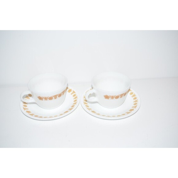 Vtg 70's Corelle Corning Livingware Butterfly Gold Coffee Tea Cups Mug & saucers - Picture 6 of 9